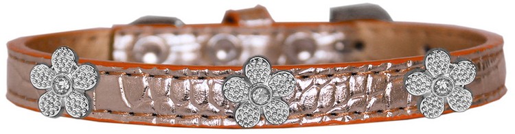 Silver Flower Widget Croc Dog Collar Copper Size 12